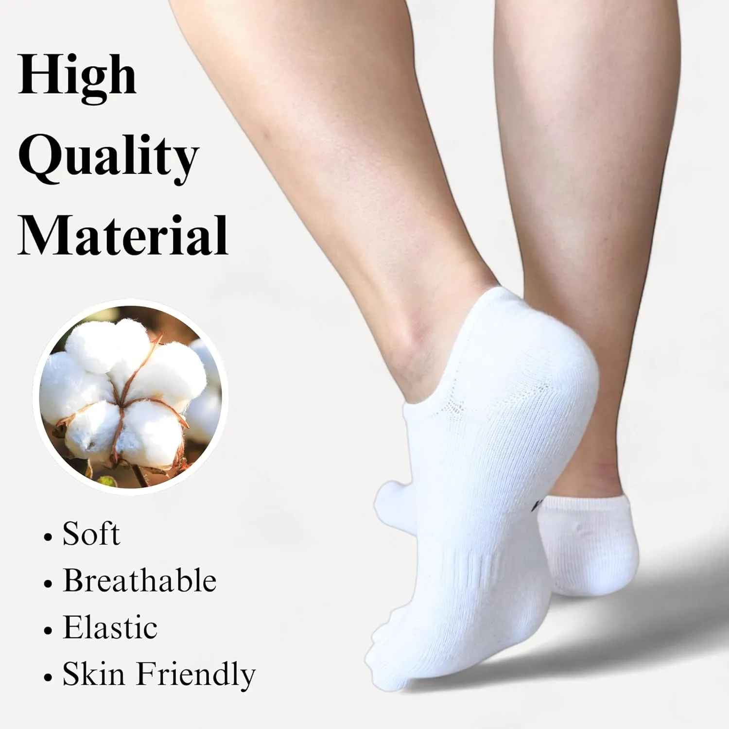 Soxsense No Show Toe Socks Premium Cotton for Women, Align Toes Five Finger Liner Low Cut Thin Socks for Bunion, (4 Pairs)