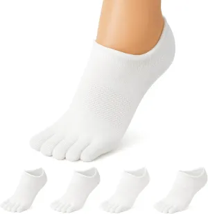 Soxsense No Show Toe Socks Premium Cotton for Women, Align Toes Five Finger Liner Low Cut Thin Socks for Bunion, (4 Pairs)