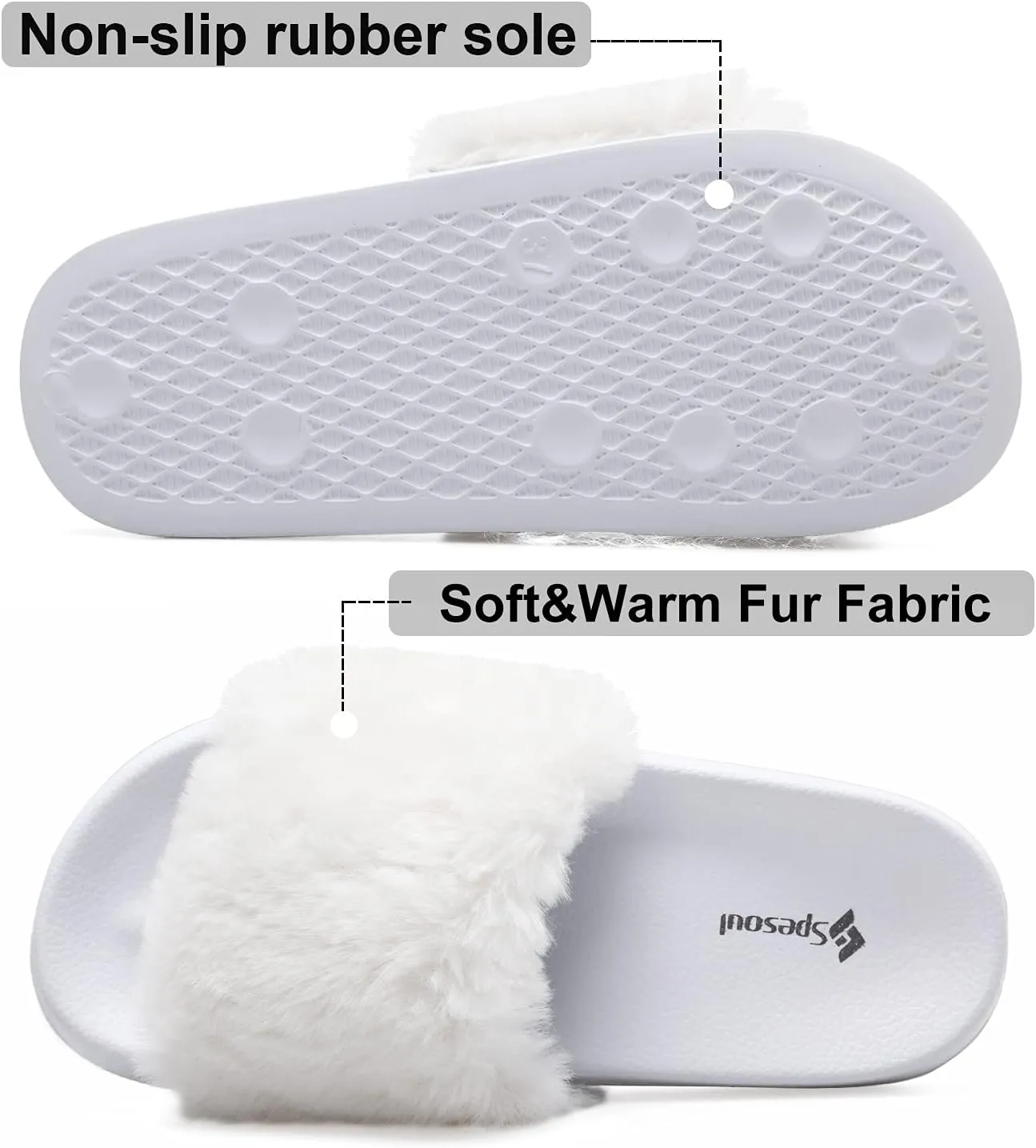 Spesoul Womens Fuzzy Slides Open Toe Furry Slide Slippers Indoor Outdoor Slides Sandals Casual Flat Fluffy House Slippers