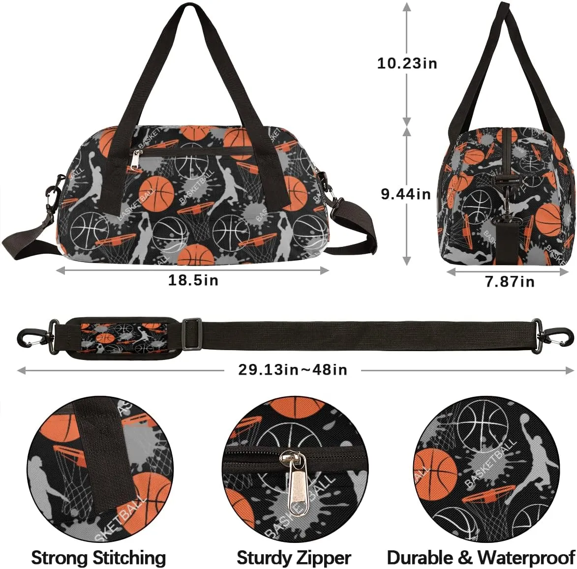 Sport Man Kids Basketball Duffle Bag for Boys & Girls - Dance, Gym, Overnight & Travel Bag