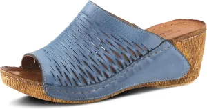Spring Step Cunacena Women's Leather Slip On Wedge Sandal | Low Heel Sandals for Women with Die Cut Lattice, Stretch Upper, Breathable Lining