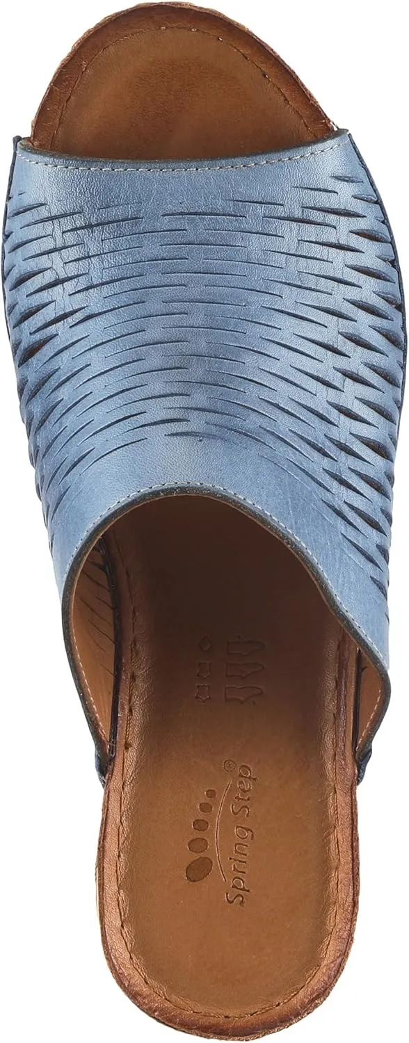 Spring Step Cunacena Women's Leather Slip On Wedge Sandal | Low Heel Sandals for Women with Die Cut Lattice, Stretch Upper, Breathable Lining