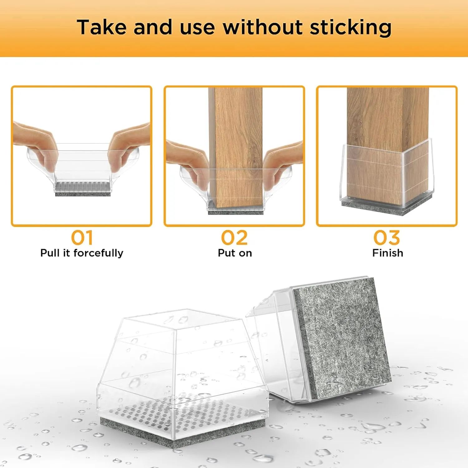 Square Chair Leg Protectors for Hardwood Floors,16 Pcs Silicone Felt Furniture Legs Caps to Prevent Floor from Scratches and Reduce Noise, Easy to Move, (Fit: 2.25" -2.75" Clear).