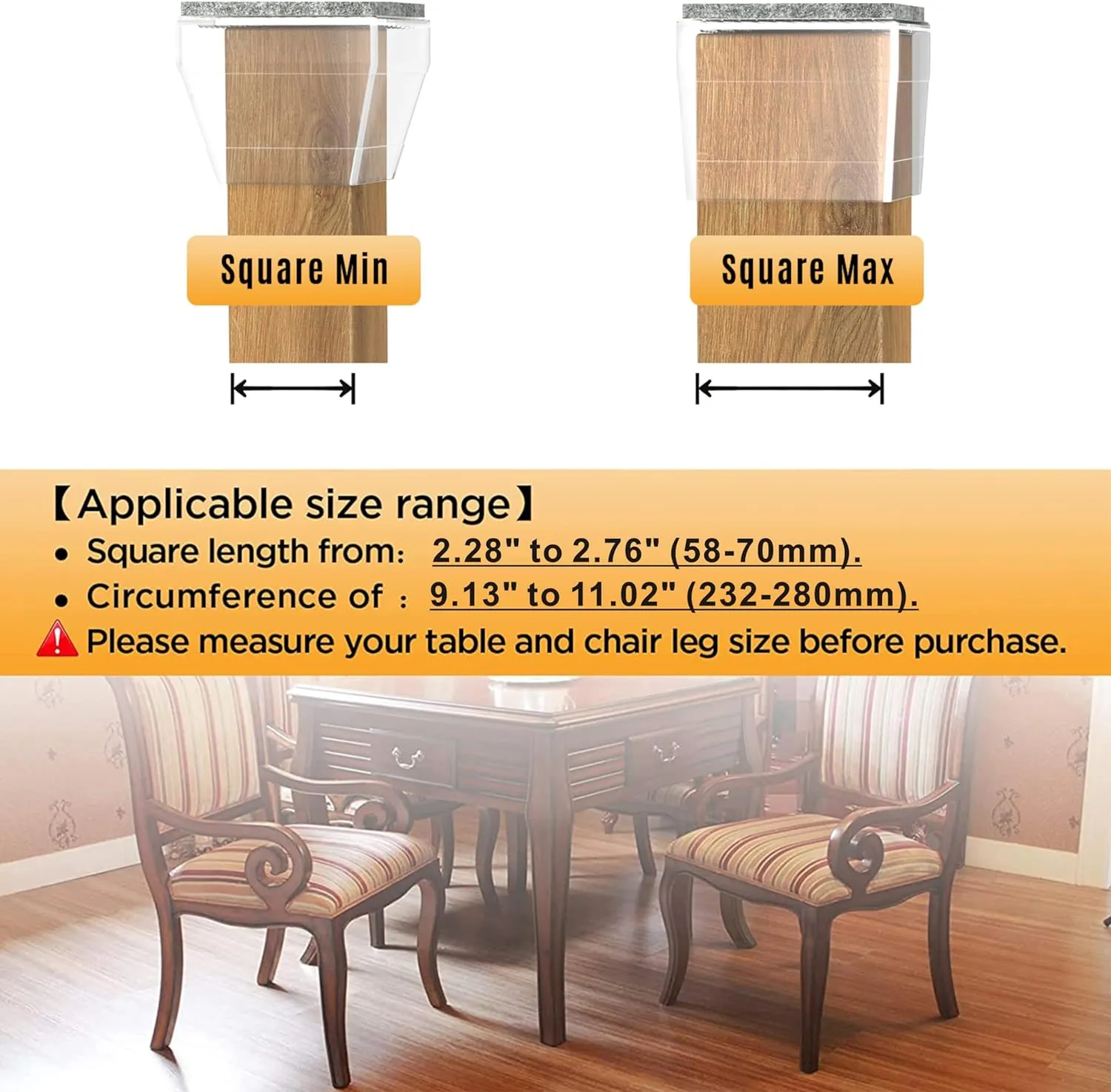 Square Chair Leg Protectors for Hardwood Floors,16 Pcs Silicone Felt Furniture Legs Caps to Prevent Floor from Scratches and Reduce Noise, Easy to Move, (Fit: 2.25" -2.75" Clear).