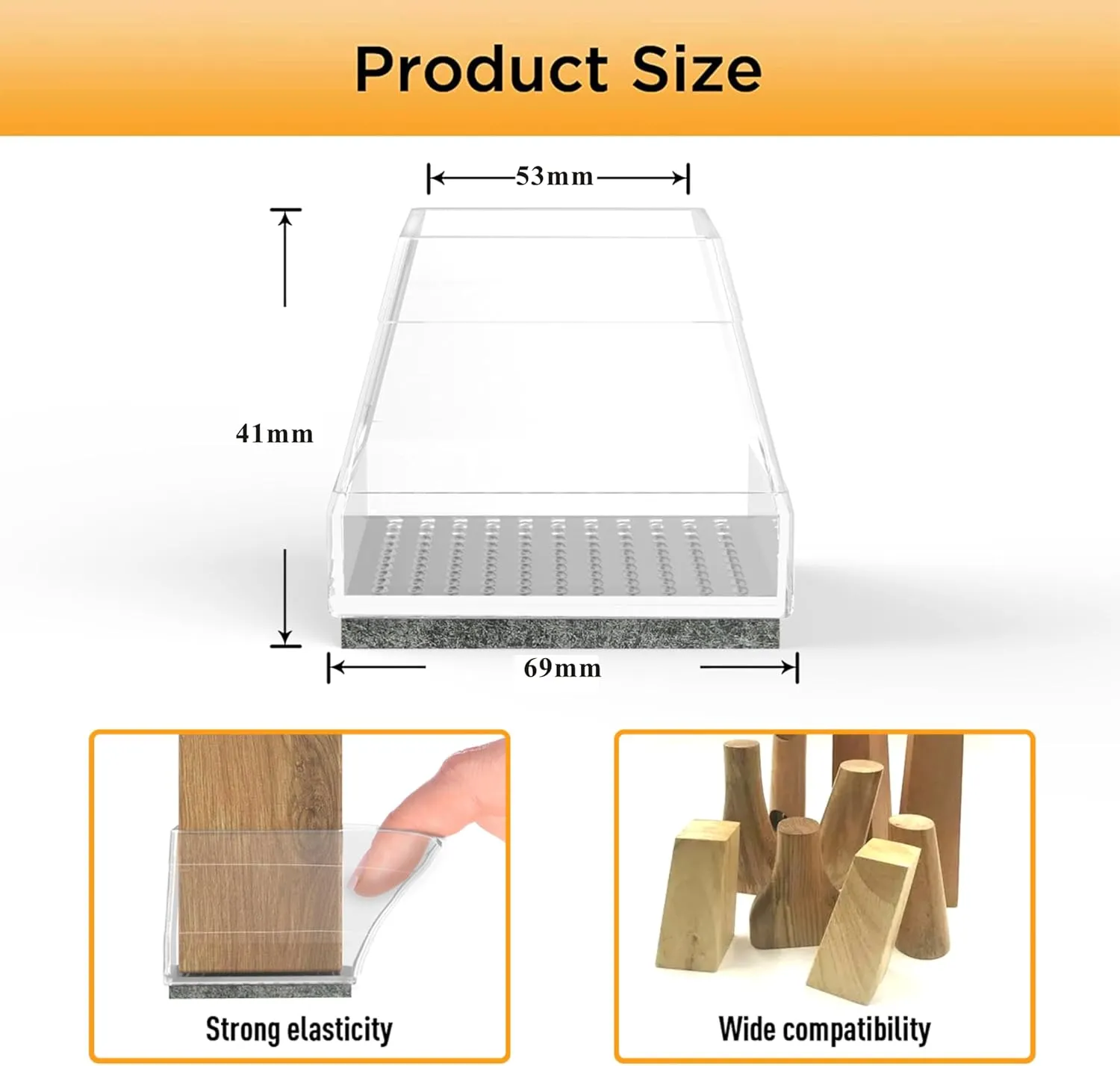 Square Chair Leg Protectors for Hardwood Floors,16 Pcs Silicone Felt Furniture Legs Caps to Prevent Floor from Scratches and Reduce Noise, Easy to Move, (Fit: 2.25" -2.75" Clear).