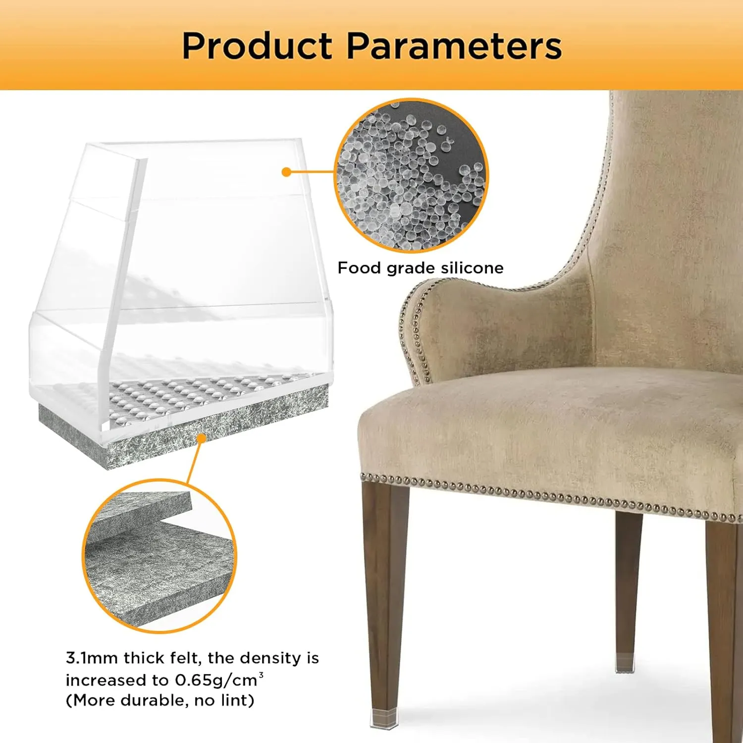Square Chair Leg Protectors for Hardwood Floors,16 Pcs Silicone Felt Furniture Legs Caps to Prevent Floor from Scratches and Reduce Noise, Easy to Move, (Fit: 2.25" -2.75" Clear).