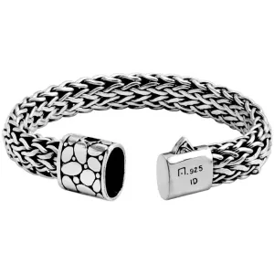 Sterling Silver Bali Weave Boulder Design Barrel Clasp Statement Bracelet 8"