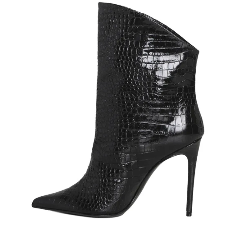 Stivali Elise | Black | Pelle Stampa Coccodrillo