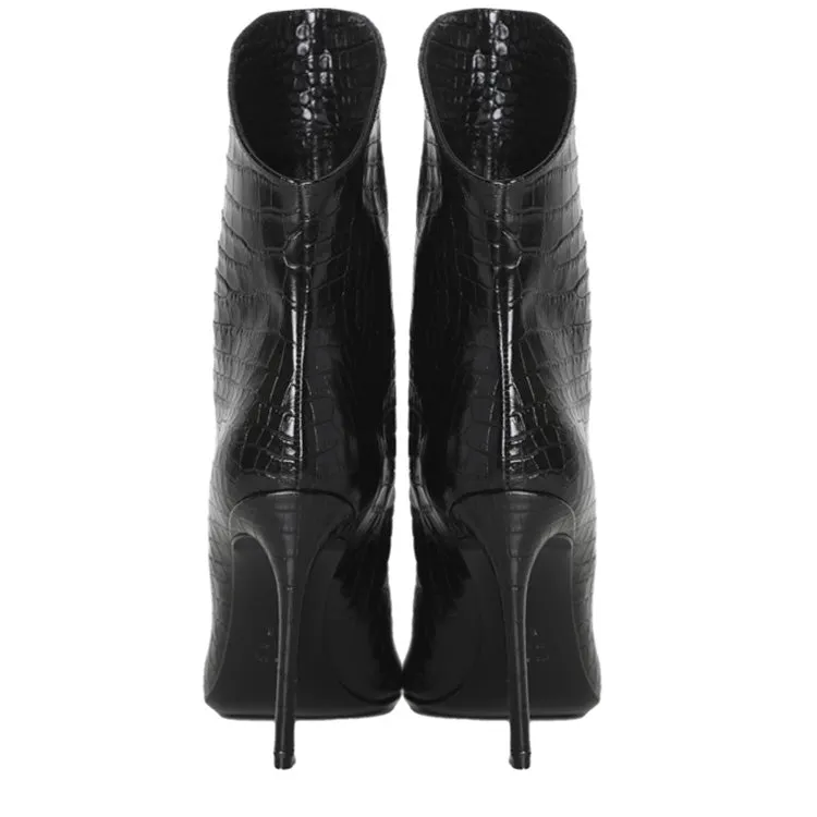 Stivali Elise | Black | Pelle Stampa Coccodrillo
