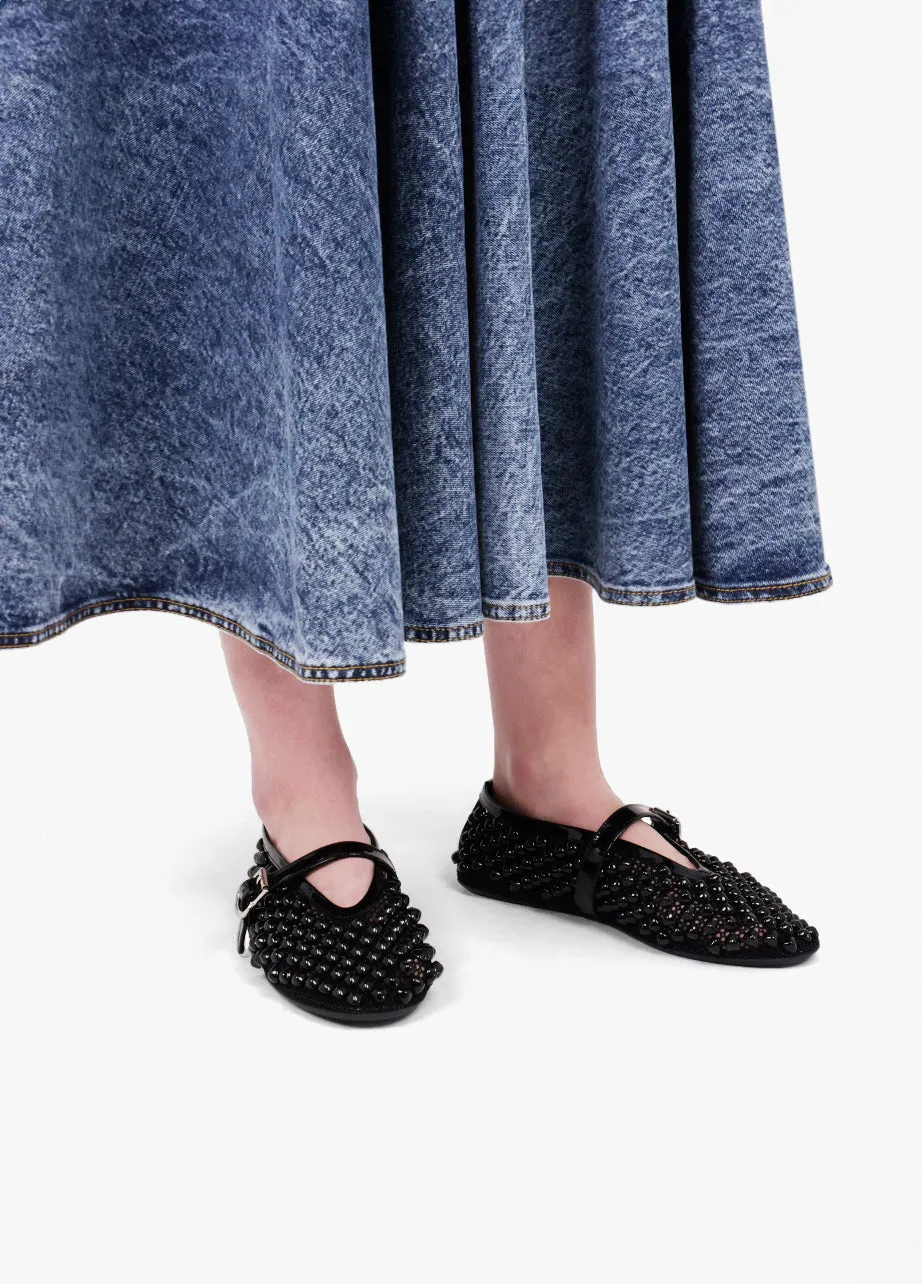 Stud Fishnet Mesh Ballet Flat | Black