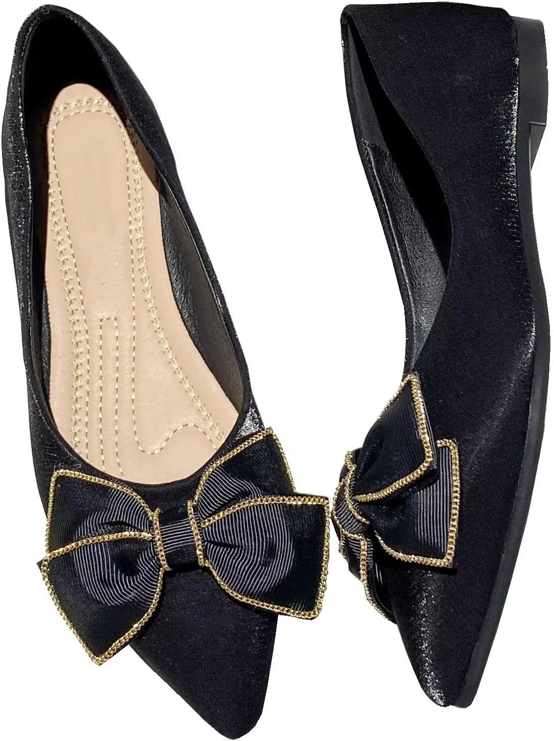 Stunner Women's Ballet Flats Comfortable Pointy Toe Slip On Memory Foam Bowtie Walking Dressy Flats Shoes
