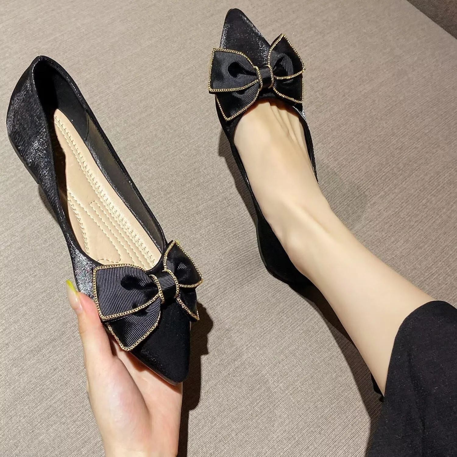Stunner Women's Ballet Flats Comfortable Pointy Toe Slip On Memory Foam Bowtie Walking Dressy Flats Shoes