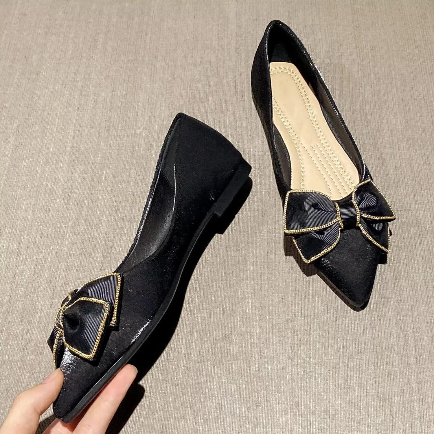 Stunner Women's Ballet Flats Comfortable Pointy Toe Slip On Memory Foam Bowtie Walking Dressy Flats Shoes