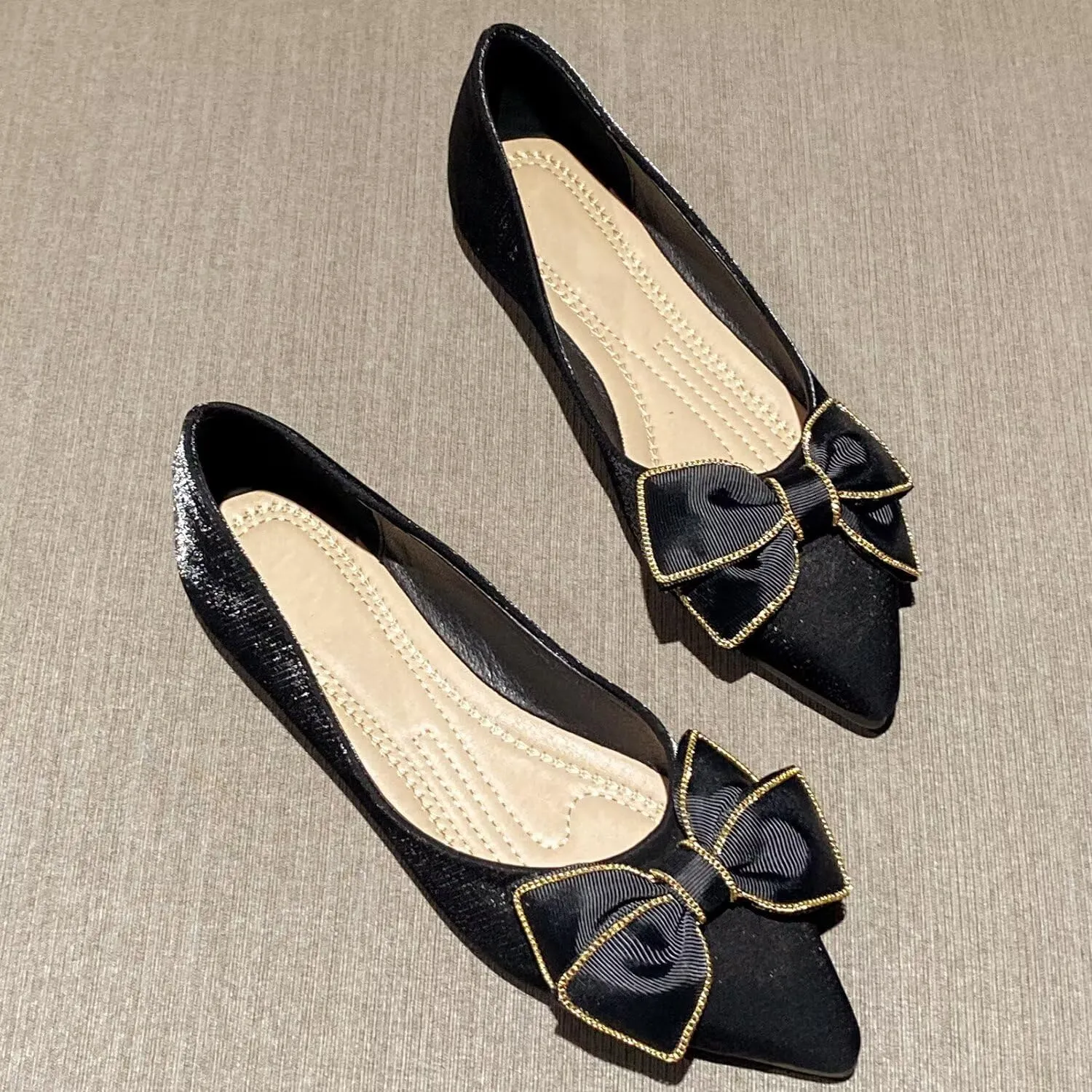 Stunner Women's Ballet Flats Comfortable Pointy Toe Slip On Memory Foam Bowtie Walking Dressy Flats Shoes