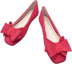 Stunner Womens Bowknot Ballet Flats Square Toe Casual Flats Comfortable Velvet Flats Slip On Work Flats