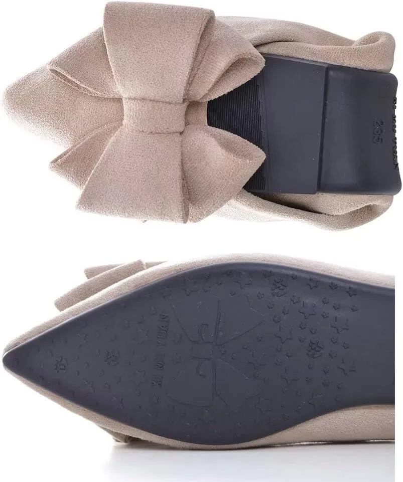 Stunner Womens Bowknot Flower Ballet Flats Pointed Toe Soft Dress Shoes