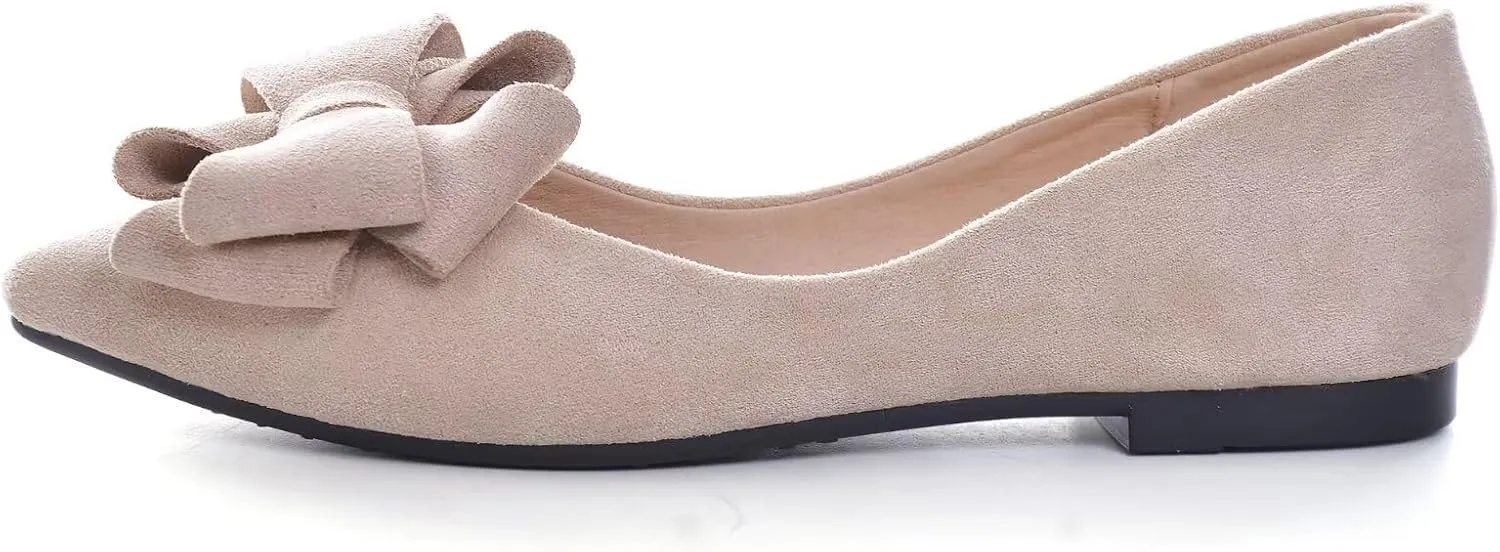 Stunner Womens Bowknot Flower Ballet Flats Pointed Toe Soft Dress Shoes