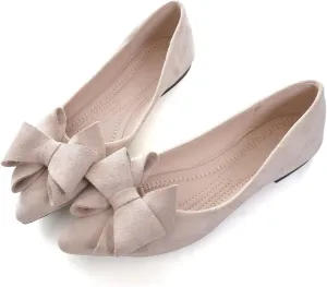Stunner Womens Bowknot Flower Ballet Flats Pointed Toe Soft Dress Shoes