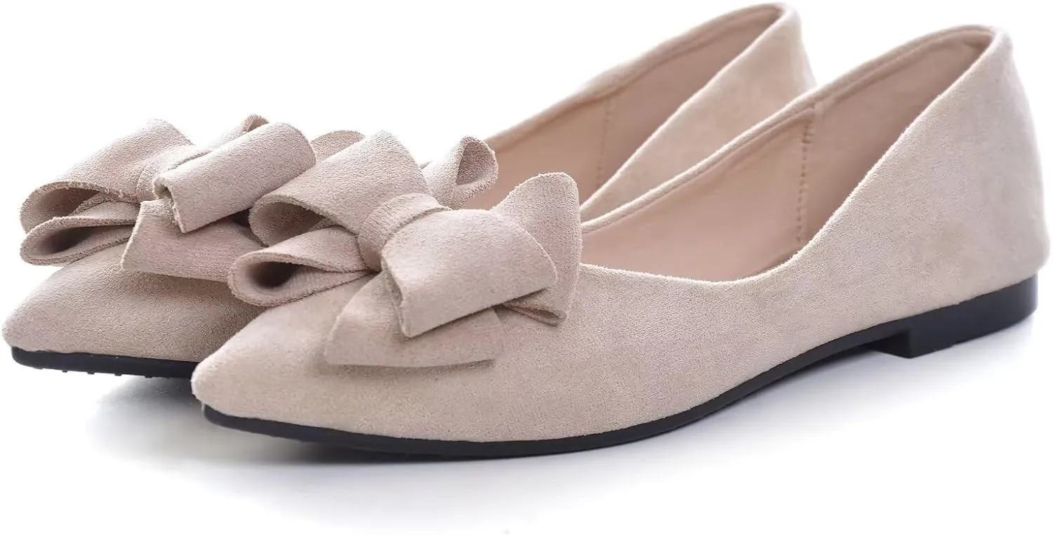 Stunner Womens Bowknot Flower Ballet Flats Pointed Toe Soft Dress Shoes