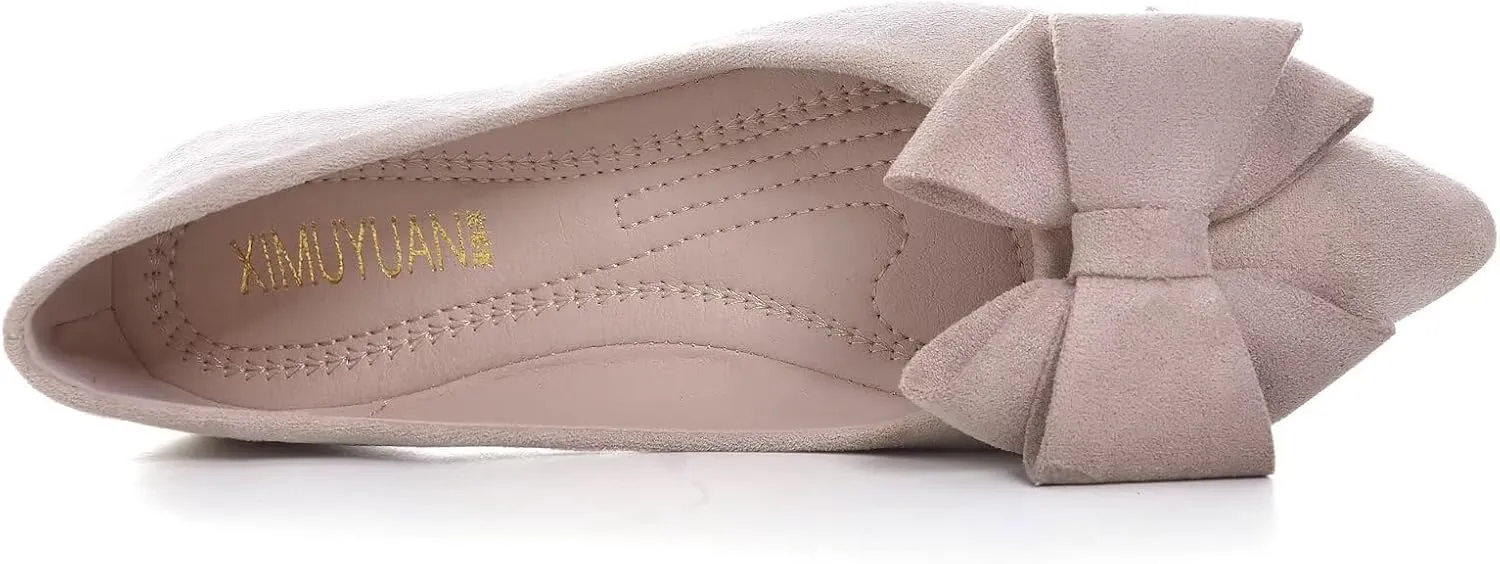 Stunner Womens Bowknot Flower Ballet Flats Pointed Toe Soft Dress Shoes