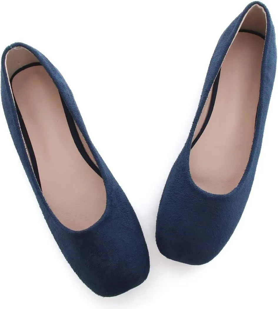 Stunner Women's Comfortable Slip On Ballet Shoes Square Toe Dress Flats Soft Walking Flats