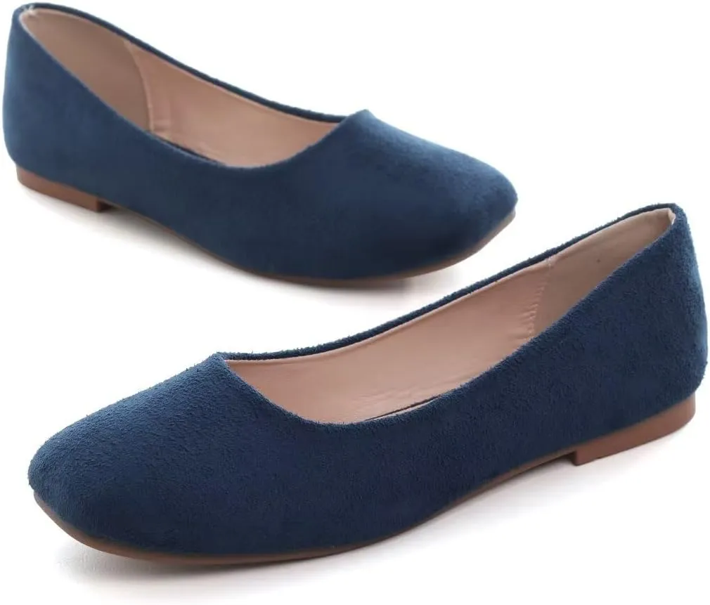 Stunner Women's Comfortable Slip On Ballet Shoes Square Toe Dress Flats Soft Walking Flats