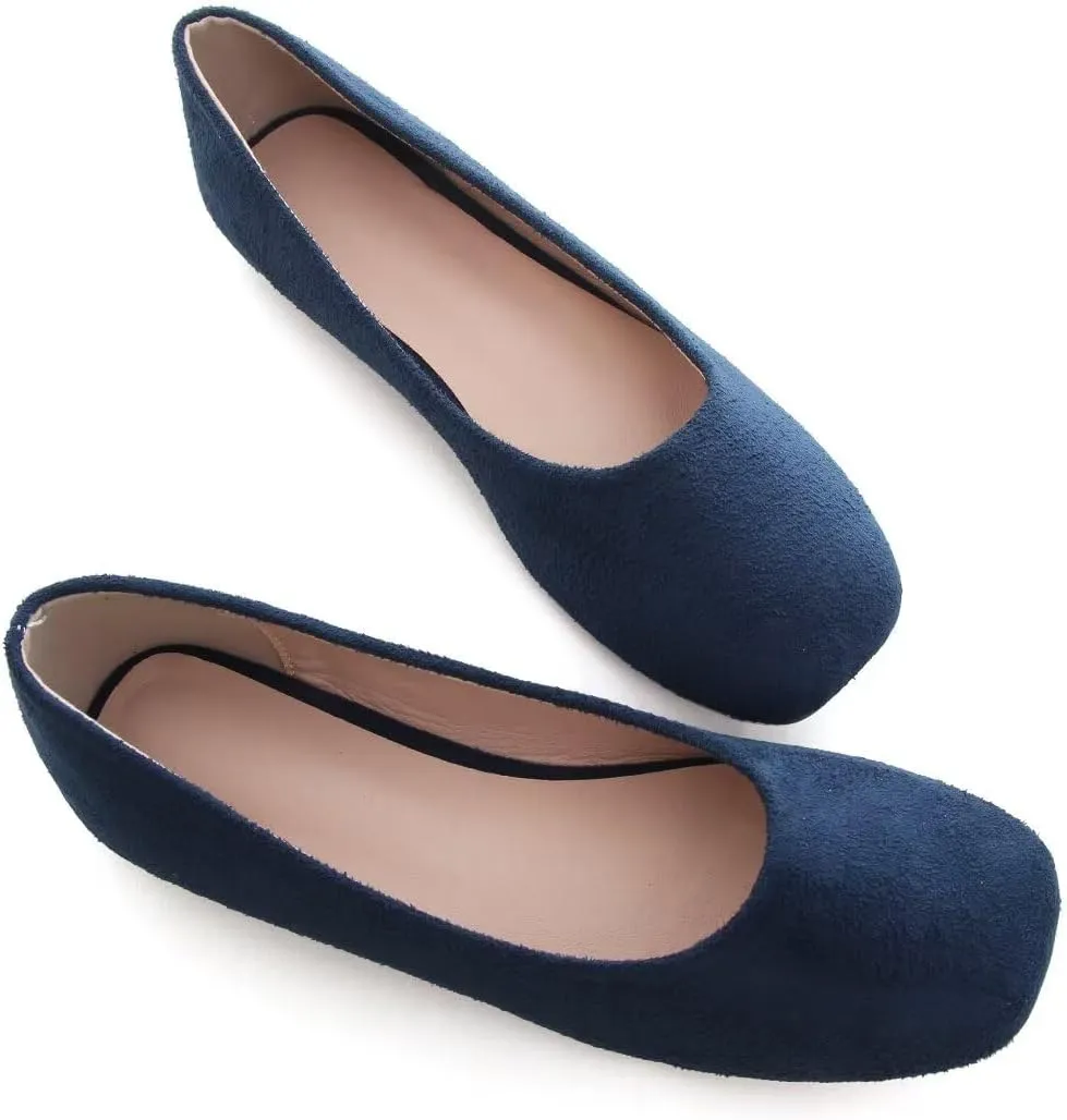 Stunner Women's Comfortable Slip On Ballet Shoes Square Toe Dress Flats Soft Walking Flats