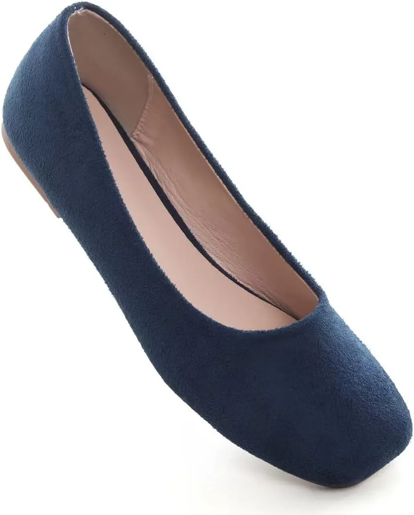 Stunner Women's Comfortable Slip On Ballet Shoes Square Toe Dress Flats Soft Walking Flats