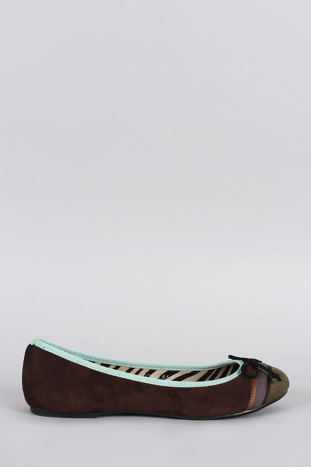 Suede In-demand product Colorblock Round Bow Ballet Toe Flat Mega sale