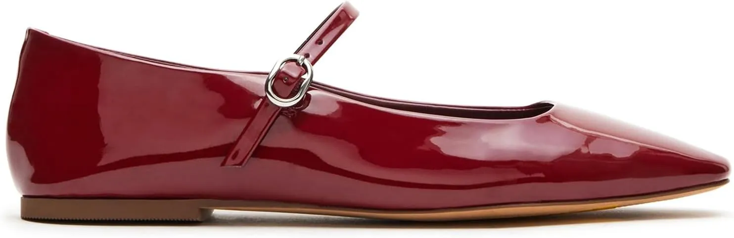 Suede Leather Ballet Flats Shoes for Women Cute Square Toe Slip On Mary Jane Flats Comfy Ballerina Flat Shoes Causal Daily Shoes with Strap