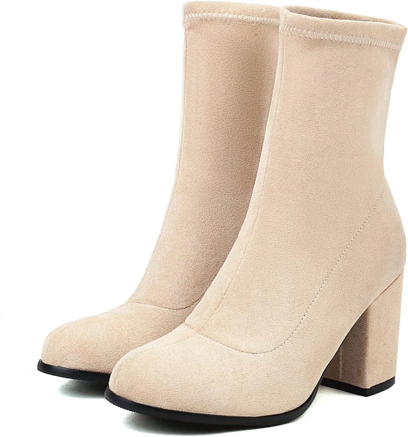Suede Stretch Boots Women Classic Block Heels Slip On