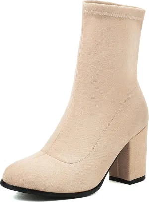 Suede Stretch Boots Women Classic Block Heels Slip On
