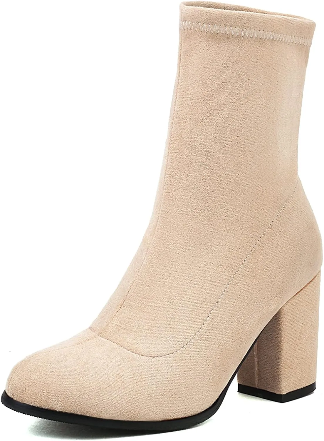 Suede Stretch Boots Women Classic Block Heels Slip On