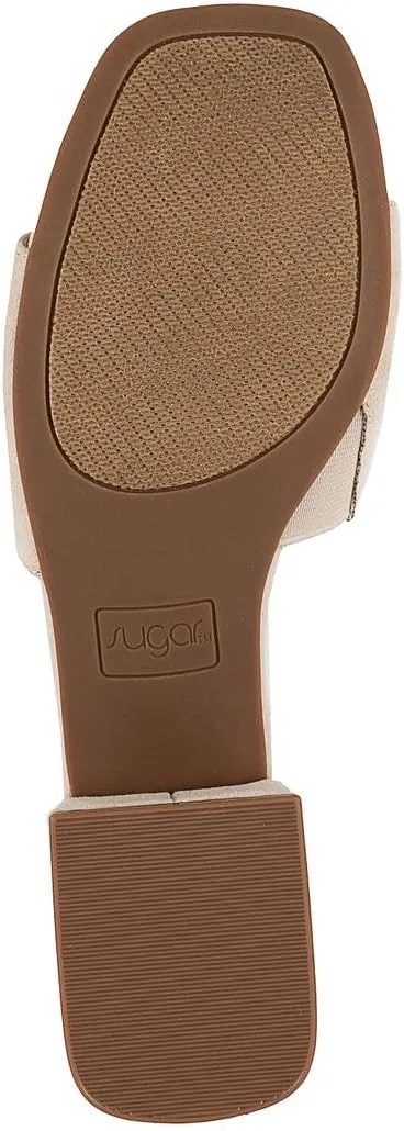 Sugar Women's Slip-On Block Heel Sandals – Square Toe Dress Mules with Low Heel – Comfortable Slide Shoes for Casual or Work Outfits