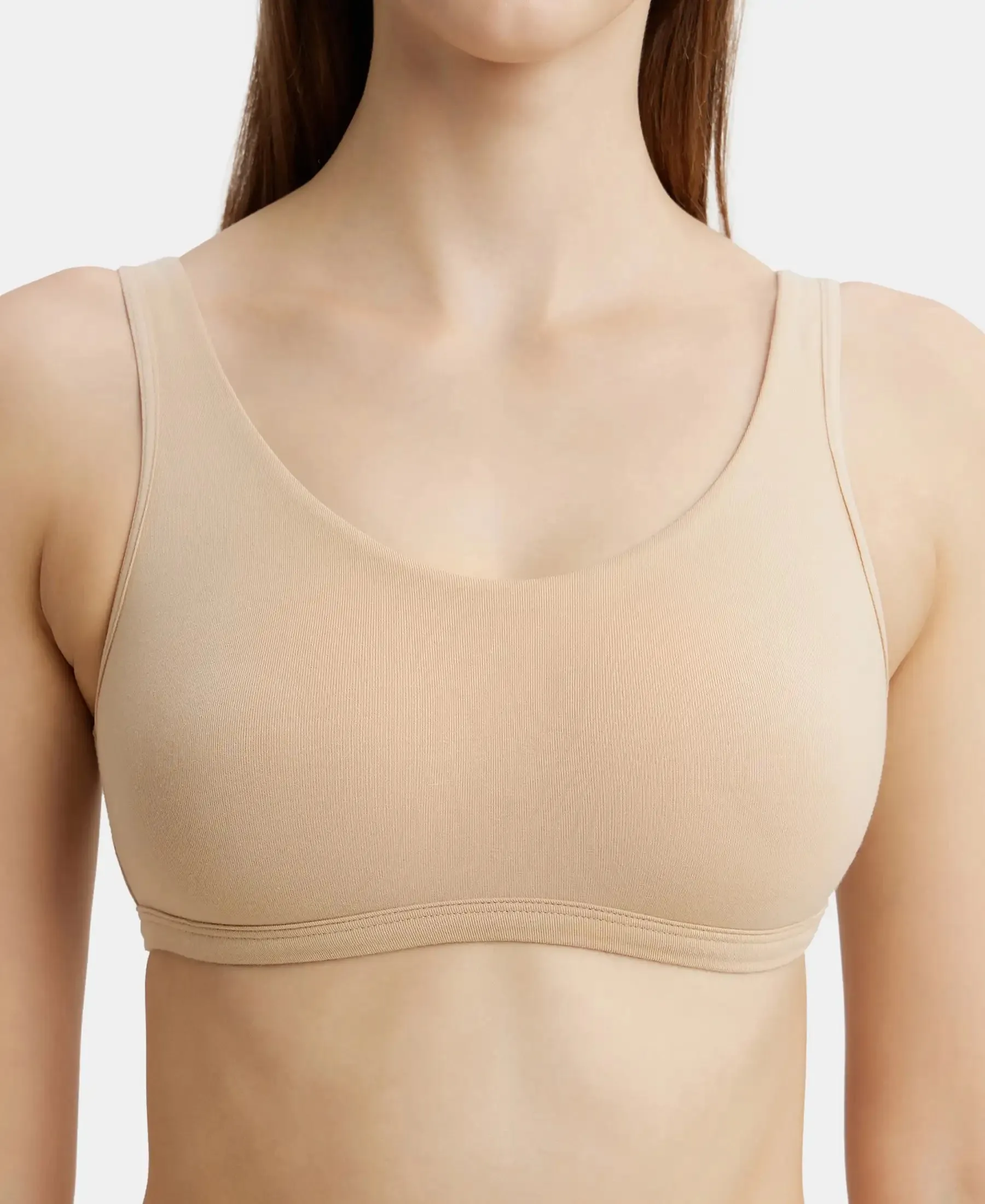 Super Combed Cotton Elastane Stretch Slip On Lounge Bra With StayFresh Treatment - Light Skin