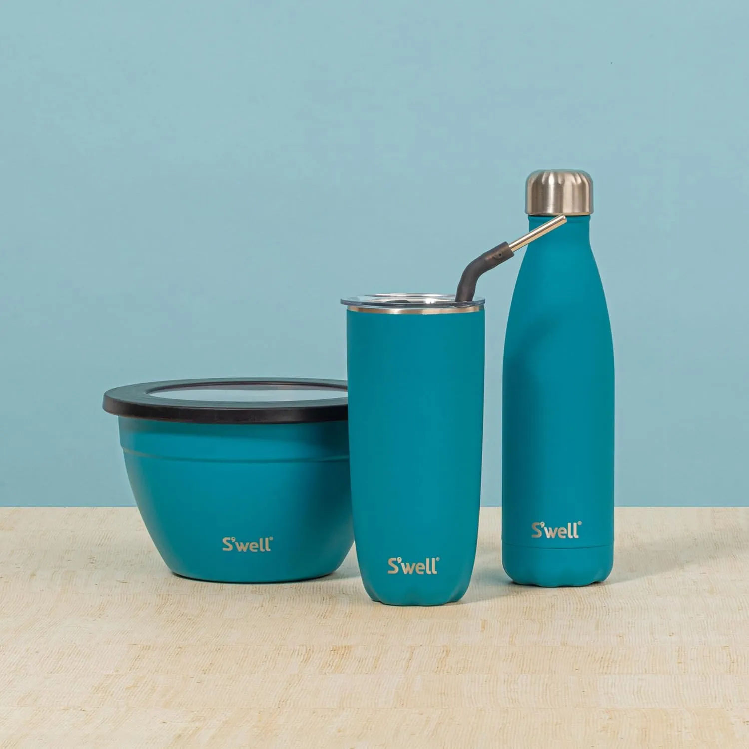 S'well Stainless Steel Tumbler with Straw and Slide-Open Lid, 24oz, Peacock Blue, Triple Layered Vacuum Insulated Containers Keeps Drinks Cold for 18 Hours and Hot for 5, BPA Free