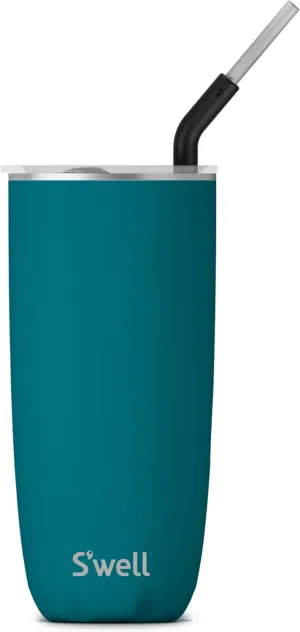 S'well Stainless Steel Tumbler with Straw and Slide-Open Lid, 24oz, Peacock Blue, Triple Layered Vacuum Insulated Containers Keeps Drinks Cold for 18 Hours and Hot for 5, BPA Free