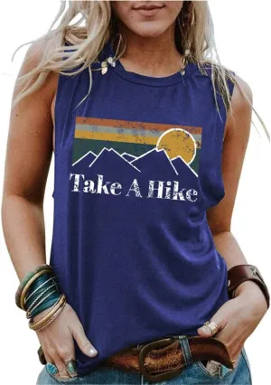 Take A Hike Tank Top Women Camping Hiking Mountain Graphic Vintage Shirt Casual Sleeveless Outdoor Vest Top