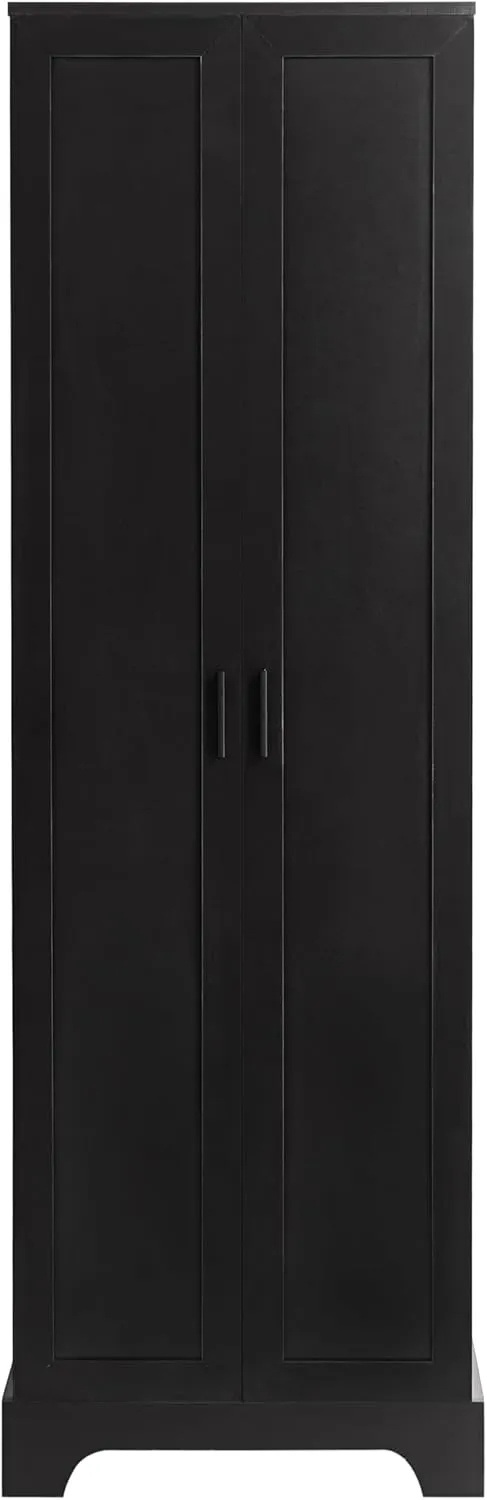 Tall Storage Cabinet, Bathroom Floor Freestanding Storage Cabinet with 2 Doors, 5 Shelves, and Adjustable Shelves for Bathroom, Office, Living Room, Black
