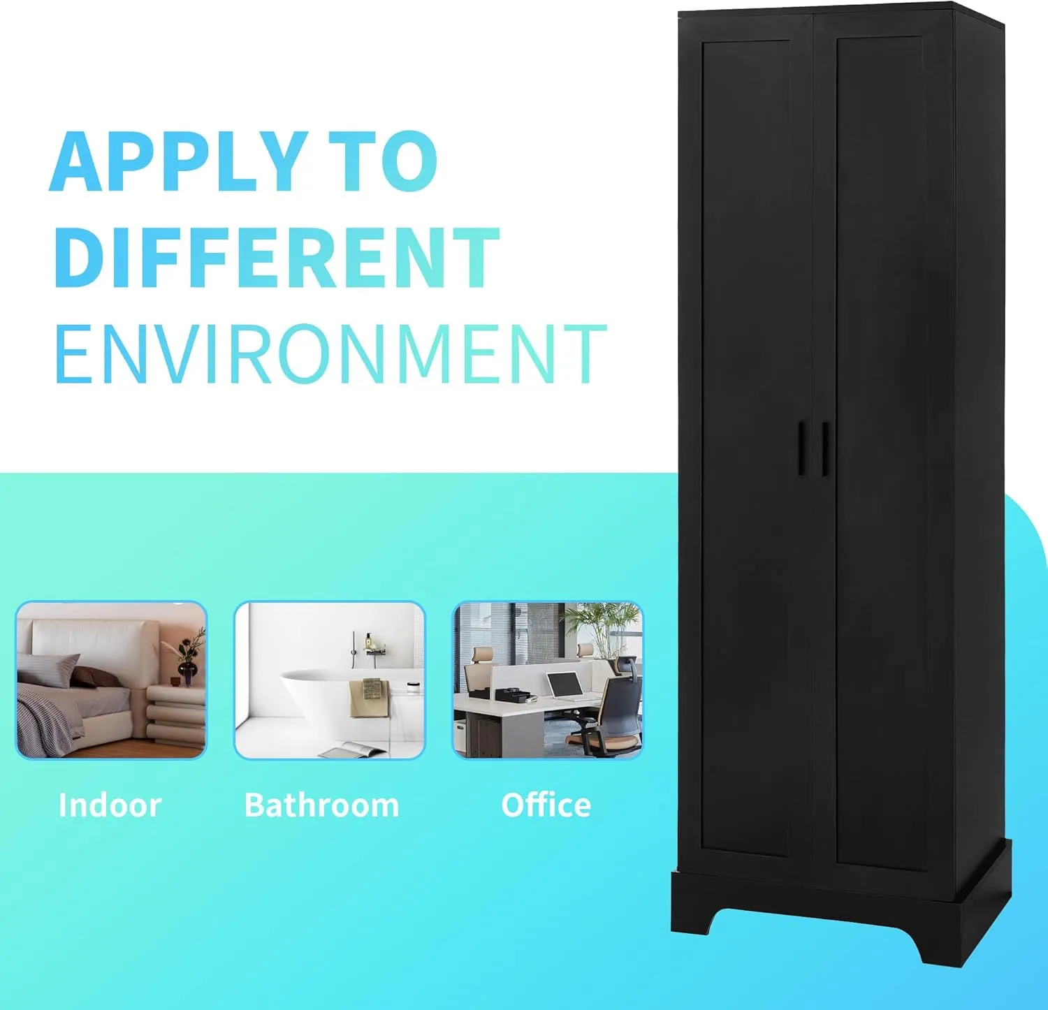 Tall Storage Cabinet, Bathroom Floor Freestanding Storage Cabinet with 2 Doors, 5 Shelves, and Adjustable Shelves for Bathroom, Office, Living Room, Black