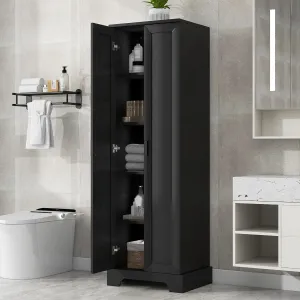 Tall Storage Cabinet, Bathroom Floor Freestanding Storage Cabinet with 2 Doors, 5 Shelves, and Adjustable Shelves for Bathroom, Office, Living Room, Black