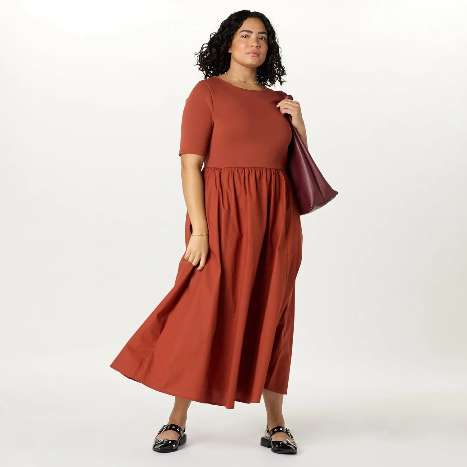 The Drop Women's Barrett Short Sleeve Mixed Media Dress