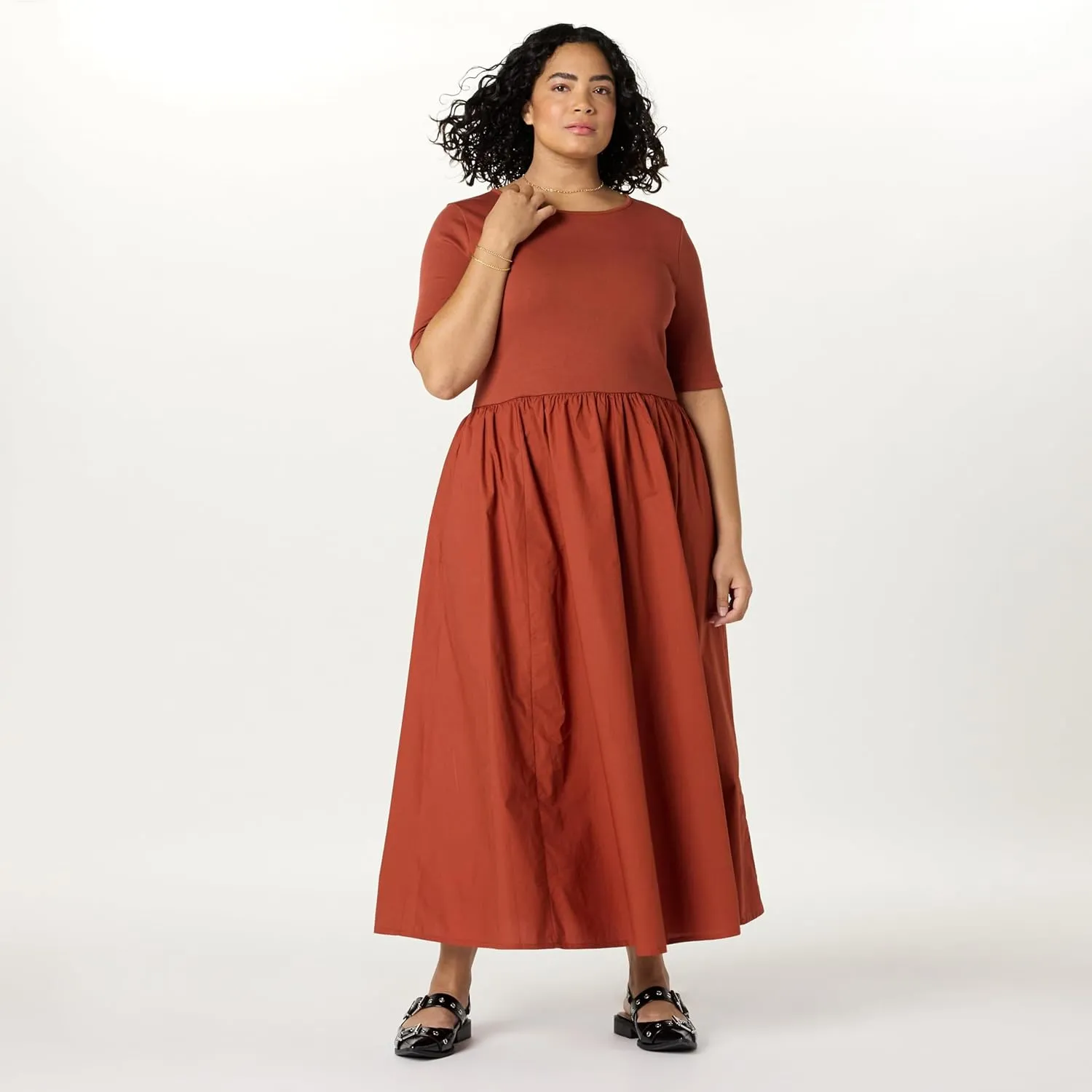 The Drop Women's Barrett Short Sleeve Mixed Media Dress