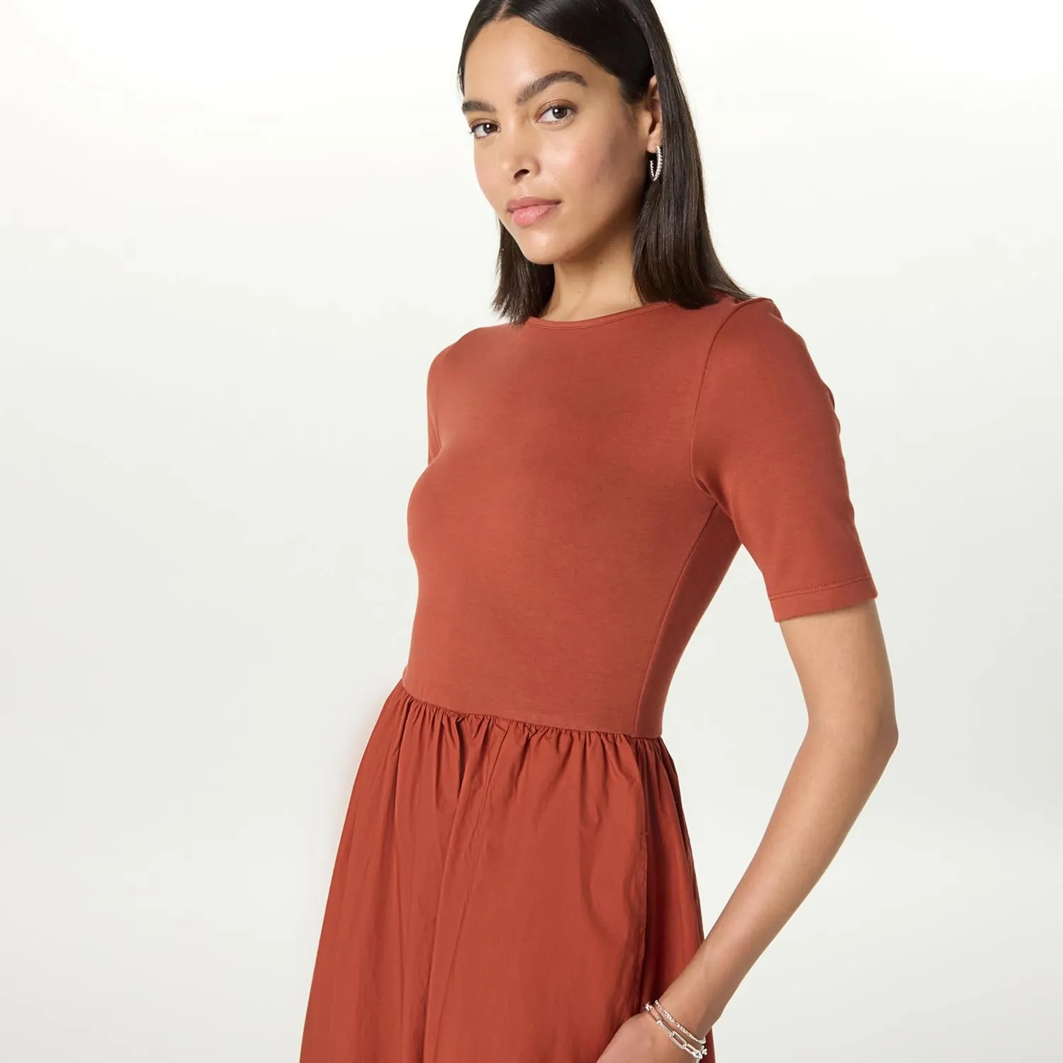 The Drop Women's Barrett Short Sleeve Mixed Media Dress