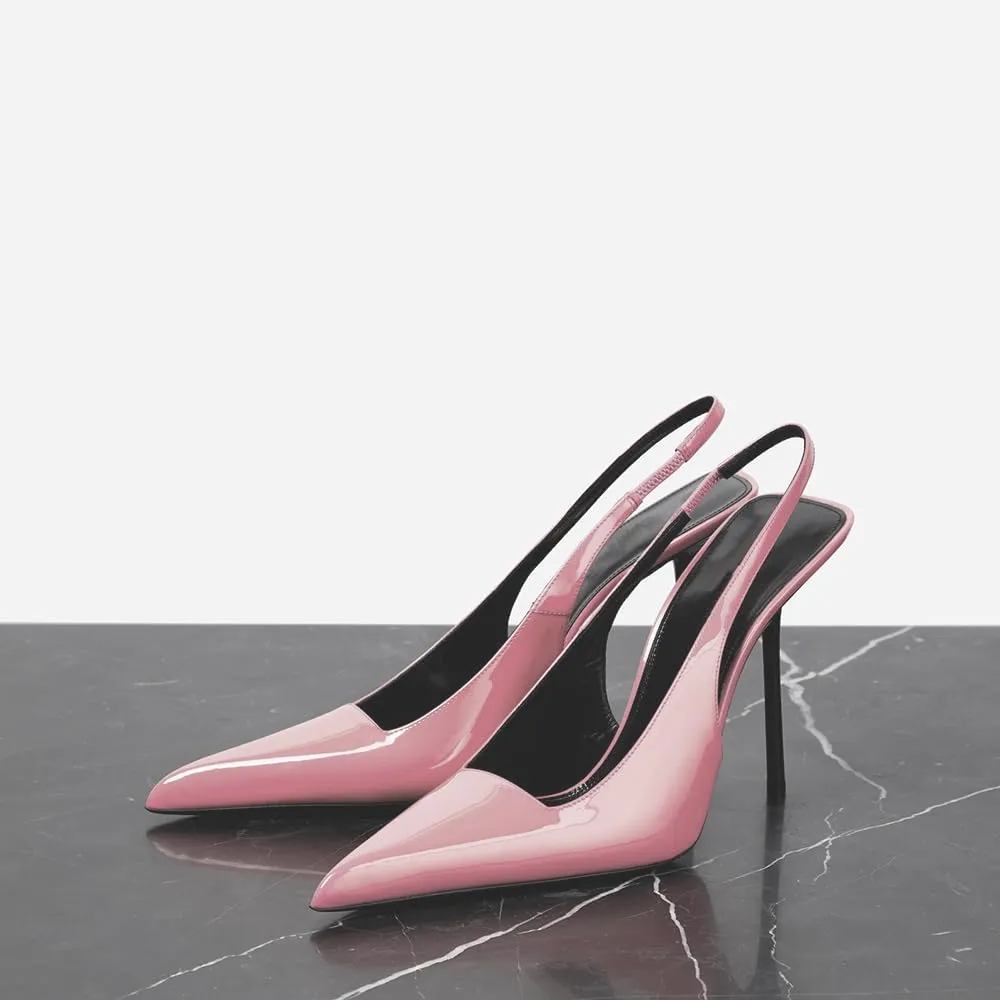 THESHY Women's Pointed Toe High Stiletto Heels Slingback Stretch Slip-on Pumps Backless Patent Leather Fashion Dress Shoes for Women