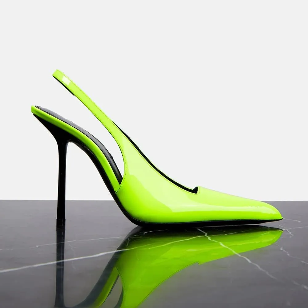 THESHY Women's Pointed Toe High Stiletto Heels Slingback Stretch Slip-on Pumps Backless Patent Leather Fashion Dress Shoes for Women