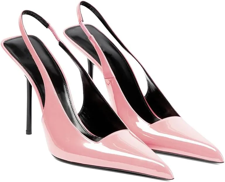 THESHY Women's Pointed Toe High Stiletto Heels Slingback Stretch Slip-on Pumps Backless Patent Leather Fashion Dress Shoes for Women