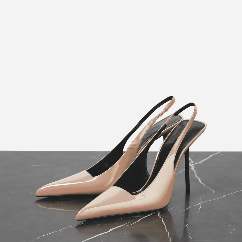 THESHY Women's Pointed Toe High Stiletto Heels Slingback Stretch Slip-on Pumps Backless Patent Leather Fashion Dress Shoes for Women