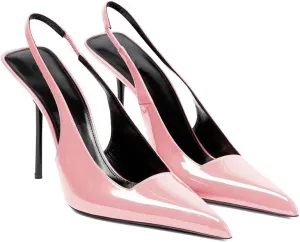 THESHY Women's Pointed Toe High Stiletto Heels Slingback Stretch Slip-on Pumps Backless Patent Leather Fashion Dress Shoes for Women