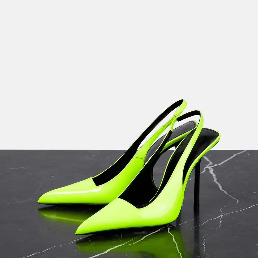 THESHY Women's Pointed Toe High Stiletto Heels Slingback Stretch Slip-on Pumps Backless Patent Leather Fashion Dress Shoes for Women